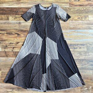 Q'neel Nordic Design Jersey Striped Swing Maxi Dress 3/4 Sleeve Black White